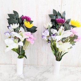 きつつき 造花 仏花セット お墓 お仏壇用 2束入 ホルダー付き 供花 水換え不要 お供え物 仏花 アートフラワー
