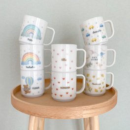 【名入れプラスチック製マグカップ】ミモザ　恐竜　くま　レインボー　ハート　くるま　日本製　made in Japan
