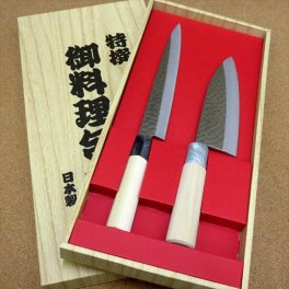 【関の刃物】【包丁2本組セット 刺身包丁+出刃包丁】【国産日本製】ヤクセル 関藤平作 鎚起加工 ステンレス鋼 差込み型 口金付き 朴の木ハンドル 片刃 右利き用 送料無料(※一部地域を除く)