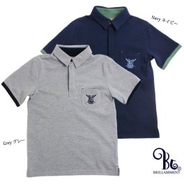 【BRILLAMMENT メンズ服】 英国紳士気品 粋な配色 優雅 高級 刺繍 鹿の子 メンズ 【ネイビー　グレー】（JPBt) 【半袖ポロシャツ メンズ M L】 紳士服 親子揃い 誕生日 ブランドポロシャツ 半袖 無地 定番 アドゥラブル 父の日ギフト ブリラメント