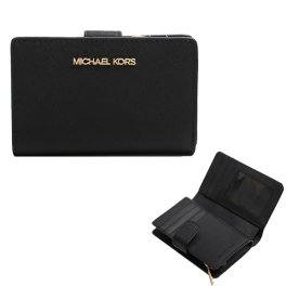 マイケルコース MICHAEL KORS 二つ折り財布 折り畳み JET SET TRAVEL MD BIFLD ZP CN WLLET LEATHER 35F7GTVF2L-BK レディース ブラック