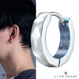 ライオンハート カッティング フープピアス サージカルステンレス シルバー×ブルー 青 片耳用 1点売り メンズ ブランド LION HEART