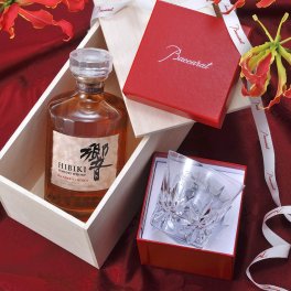 退職 異動 名入れ SXX 酒セット バカラ ウイスキー サントリー 響 BLENDER’S CHOICE 700ml & Baccarat ティアラ タンブラー 2か所分の彫刻料込 専用BOX付 木箱入り / プレゼント ギフト 退職 記念 誕生日 長寿 祝い ロックグラス ジャパニーズウイスキー