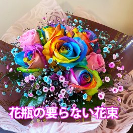 レインボーローズ 送料無料 虹色のバラ  【  レインボーローズの花瓶のいらない花束   】