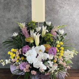 【お供え】胡蝶蘭メインで華やかにお供え【アレンジ】御供 お盆 秋彼岸 春彼岸 葬儀 枕花 法要 法事 命日 仏壇