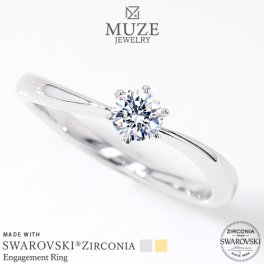 MUZE JEWELRY 指輪   直径4mm（0.25ct相当） プラチナ仕上げ オーダーメイド プラチナ仕上げ K18ゴールド仕上げ エンゲージリング 婚約指輪  スワロフスキージルコニア使用リング 一粒 プロポーズ 記念 made in japan 刻印 名入れ roryxtyle