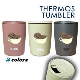 【新商品】 ティーカッププードル サーモス 蓋つき タンブラー 300ml 保温 保冷 ステンレス マグカップ ふた スライド ワンタッチ 真空 断熱 二重構造 オリジナル プードル ミニチュアプードル トイプードル トイプー 犬 ペット