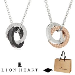 正規品 送料無料 2本 セット ペア ライオンハート LION HEART ペンダント ネックレス ステンレス 316L サージカルステンレス キュービックジルコニア ペアライン ダブルリング モチーフ メンズ レディース ユニセックス 04N135 04N135SM 04N135SL ペアネック 男性 女性 ギフト プレゼント おすすめ 誕生日 お祝い