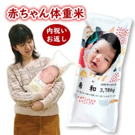 出産内祝い お米 名入れ 赤ちゃん体重米 送料無料 内祝い 出産祝い お返し ギフト 令和7年産 伊賀米コシヒカリ 三重県産結びの神 岐阜県産縁結び 赤ちゃん米 体重米 ウエイト米 出生体重 写真入り 男の子 女の子 おしゃれ 嬉しい