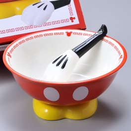 退職 異動 名入れ SXX ディズニー Disney レンゲ付ラーメンセット ミッキーマウス / プレゼント ギフト 記念 誕生日 長寿 祝い ラーメン鉢 ラーメン丼 赤 レッド