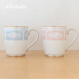 ノリタケ レースウッドゴールド マグカップ ペア (ブルー・ピンク) 1507-14L/P91755 noritake 食器 普段使い コーヒーカップ  アフタヌーンティー ペアマグカップ 洋食器 おしゃれ ブランド  陶器 シンプル お餞別 結婚祝い 引き出物 誕生日 プレゼント