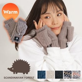2way 手袋 ミトン 指なし 指あり スカンジナビアフォレスト ミトングローブ かわいい  北欧 女子 女の子 レディース シンプル ワンポイント ロゴ 毛糸 糸 編み 内ボア ボア やわらかい つけやすい スマホ 指だせる 指だし プレゼント