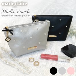 【期間限定セール】marie claire Paris マリクレール パリ ポーチ レディース ブランド 大容量 軽量 大きめ 自立 パール チャーム付き 多収納 マチ 仕切り 化粧ポーチ マルチポーチ 小物ポーチ  アクセサリー入れ 旅行用 プレゼント 別注