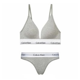 カルバンクライン Calvin Klein(CK) ブラジャー Tバック ショーツ セット スポーツ ジム 筋トレ 運動 無地 下着 QF5650+F3786 020 レディース グレーヘザー