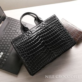 クロコダイル メンズ ミニ トートバッグ センター取り ナイルクロコダイル　ミニトートバッグ 小さめ ユニセックス ビジネスバッグ 通勤バッグ 本革 鰐革 B5 サイズ 保証書 プレゼント ギフト(06001854-mens-1r) クリスマス 敬老 定年退職 バレンタイン 成人祝い