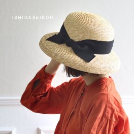 石田製帽 細麦 ストローハット カサブランカ 14[麦わら帽子 レディース 帽子 おしゃれ つば広 日本製 夏 麦わら 春 UV ブランド ストロー ハット Lサイズ リボン エレガント 日焼け対策 日よけ] 即納