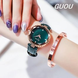 GUOU レディース 女性用 腕時計 時計 エレガント ウォッチ ガラスカット クォーツ アクセサリー ラッピング無料 かわいい おしゃれ ゴールド ブレスレット 旅行 イベント カジュアル 通勤 通学 円形6014