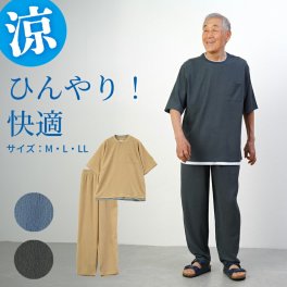シニアファッション メンズ 80代 70代 60代 90代 春夏 部屋着 パジャマ 接触冷感 ストレッチ楊柳 Tシャツと長ズボンの上下セット ルームウェア おじいちゃん 服 誕生日 プレゼント 紳士服 男性 祖父 お年寄り 老人 高齢者 施設着 ホームウェア ギフト無料（cki-mh1-80268243）
