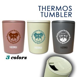 【新商品】【WankoFace】 シュナウザー サーモス 蓋つき タンブラー 300ml 保温 保冷 ステンレス マグカップ ふた スライド ワンタッチ 真空 断熱 二重構造 オリジナル シュナ ミニチュアシュナウザー ミニシュナ 犬 ペット