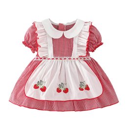 ヘアバンド付き ベビー キッズ ワンピース 半袖 70 80 90 100 110 いちご柄 チュニック ベビードレス ロリータ 女の子 フォーマル 夏向け １才 誕生日