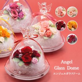 プリザーブドフラワー エンジェル ガラスドーム ☆選べる5色 無料メッセージカード付 女性 誕生日 プレゼント 女友達 母 母親 おばあちゃん プレゼント 贈り物 ギフト
