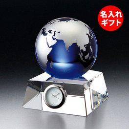 【名入れ】グラスワークス ナルミ ブルーアース デスククロック M ( ネーム メッセージ 名前入り ) クロック 時計 法人 記念品 創立記念 周年記念 竣工 表彰 還暦 退職祝い オリジナルギフト ガラス 彫刻