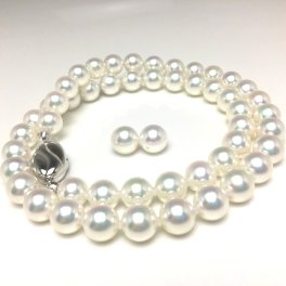 真珠 ネックレス パール 準花珠　無調色　 テリ最強 アコヤ真珠 イヤリング or ピアス セット 7.5-8.0mm ホワイト シルバー クラスップ 79230 イソワパール