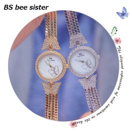 BS bee sister 腕時計 時計 レディース 女性用 ウォッチ セレブ ゴージャス ダイヤモンド 人気 クリスタル ガラスカット アクセサリー ラッピング無料 かわいい おしゃれ シルバー ピンクゴールド ブレスレット 旅行 イベント カジュアル 丸い 円形 蝶々 FA1267