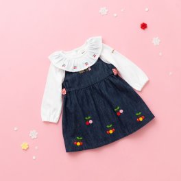 ミキハウスホットビスケッツ　デニム素材 さくらんぼ刺繍 ジャンパースカートギフトセット＜BOX付き＞　ギフトラッピング　出産祝い　誕生日　お祝い　入園祝い　キッズ服　ベビー服