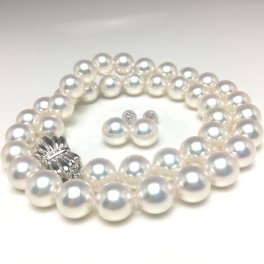 真珠 ネックレス パール オーロラ天女 アコヤ真珠 イヤリング or ピアス セット 9.5-10.0mm ホワイト系ホワイトピンク K14WG　0.03ct クラスップ 79214 イソワパール
