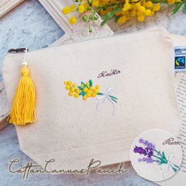 敬老の日 プレゼント ギフト 2026 名入れ ポーチ ミモザ ラベンダー 刺繍 コットンキャンバス ポーチ 卒業 送別 レディース 女性 小物入れ 名前入り 祖母 おばあちゃん 実用的 おしゃれ 趣味グッズ もらって嬉しい センスがいい 