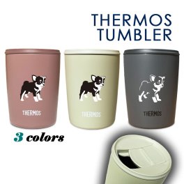 【新商品】チワワ～ブラック＆タン サーモス 蓋つき タンブラー 300ml 保温 保冷 ステンレス マグカップ ふた スライド ワンタッチ 真空 断熱 二重構造 オリジナル チワワ 犬 ペット