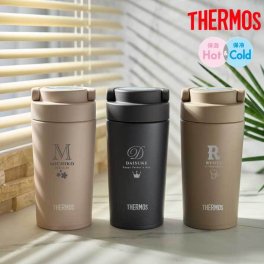 【名入れ 無料】L6 サーモス 真空断熱 ケータイタンブラー THERMOS JOV-320《イニシャル》(タンブラー 水筒 名入れボトル 保温 保冷 マイボトル 真空 断熱 魔法瓶構造 マグボトル 蓋つき フタ付き ギフト プレゼント 誕生日 通勤 通学 子ども 320ml 持ち手)