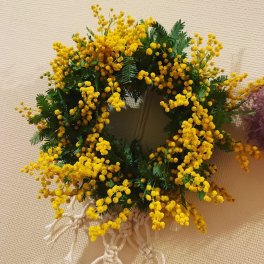 ドライフラワー ミモザリース ナチュラルリース サイズ:約φ15cm×約5cm ミモザ リース 造花 ドライフラワー 誕生日 プレゼント 母の日 父の日 贈り物 ギフト 出産祝い Lulu's-1315 Lulu＊s ルルズ