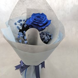 【プリザーブドフラワー／青い薔薇とブルーカスミ草の祝福一輪ラッピング】