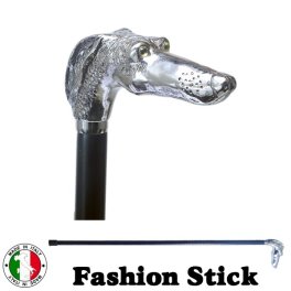 ☆イタリア製 ウォーキング ステッキ ファッション 杖 グレイハウンド ドッグ シルバー 黒☆おしゃれ ダンディなお父様へ 高級 銀 ブラック 手作り ott-4316sl