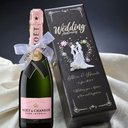 名入れ LXX ウエディングギフト 酒 シャンパン モエ・エ・シャンドン ロゼ・アンペリアル 750ml リボン付き レザー風デコBOX入り / プレゼント ギフト 夫婦 結婚 新婚 記念 祝い