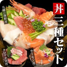 海鮮丼３種セット 8種の海鮮丼 クロマグロ丼 サーモン丼 おうちで簡単 海鮮の具 海鮮丼 ギフト対応 お中元・お歳暮などの贈り物に最適。魚介類・水産加工品 御祝  母の日 父の日 敬老の日 お中元 お歳暮