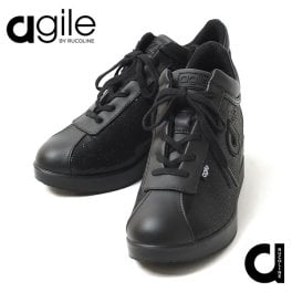 ルコライン スニーカー アージレ バイ ルコライン 靴 agile-096BK BARDOLINO PAILLETTES スパンコール ブラック 本革 切替 黒 レディース シューズ サイドファスナー付 ルコライン agile by RUCO LINE 新作 取扱店 京都