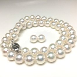 真珠 ネックレス パール 準花珠　テリ最強 アコヤ真珠 イヤリング or ピアス セット 8.5-9.0mm ホワイト シルバー クラスップ 79232 イソワパール