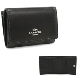 COACH コーチ 三つ折り財布 折り畳み CM761 ブラック 三折財布小銭入付き レザー PVC レディース