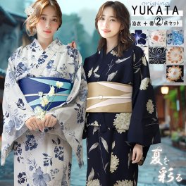 浴衣セット 変わり織 レディース ワンピース 二部式 2点セット(セパレート浴衣、リバーシブル帯)  高見え 送料無料 レトロ モダン かわいい 簡単 大人 和装 和服 花火大会 夏祭り 大きいサイズ 20代 30代 40代 50代 黒 白 ホワイト 紺 グレー 花柄 振袖 低身長 高身長