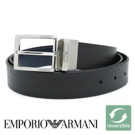エンポリオアルマーニ メンズベルト リバーシブル レザー 回転式バックル EMPORIO ARMANI ブランド ベルト メンズ ブラック ネイビー EM001772 AF15136 MC080 【ラッピング無料 誕生日 お祝い プレゼント ギフト 贈り物】 送料無料