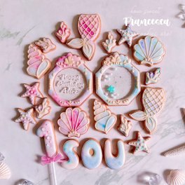 【名入れ】マーメイドのアイシングクッキーギフトセット　誕生日　記念日　内祝い　ギフト　プレゼント　推し活　プチギフト　彼氏　彼女　父　母　かわいい　おしゃれ　人気　数字　アルファベット　文字入れ　メッセージ　セミオーダー　オリジナル　花束　フラワーボックス　バースデー　入学　卒業　入社　退職　お祝い　母の日　父の日　夏　梅雨　初夏　星　海　ビーチ