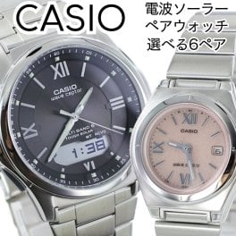 ペアウォッチ 電波ソーラー 腕時計 ペア腕時計 カシオ ウェーブセプター メンズ 父の日 レディース 母の日 カップル 夫婦 シンプル 電池交換不要 時刻合わせ不要 ステンレス ベルト ベルト調整 防水 誕生日プレゼント 国内正規品 選べる6ペア 成人 卒業 入学