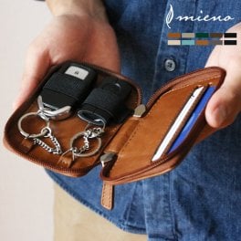 スマートキー 2個収納 ケース 牛革 家の鍵 車 鍵【名入れ 可能】【ネコポスで送料無料】カバー ブランド mieno 本革 キーレス 大人 カードケース 収納 メンズ 男性 キーリング 付属 おしゃれ 外側ポケット (07000491-mens-1r) 定年退職 バレンタイン 成人祝い