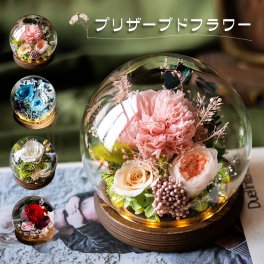 プリザーブドフラワー カーネーション 薔薇 ガラスドーム プレゼント 結婚記念日 花 ボックス バラ 永遠の花 ドライフラワー ローズ ドーム ledライト ケース入り ぶりざーどフラワー 枯れない花 アレンジ ラッピング済み メッセージカード 女性 男性 記念品 退職祝い 出産祝い 引っ越し祝い 新築祝い クリスマス