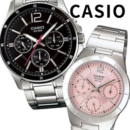 カシオ ペアウォッチ 腕時計 ステンレスベルト お揃い ユニセックス メンズ レディース ペアセット ブラック ピンク 日付 曜日表示 カップル 親子ペア プレゼント ギフト ペアギフト CASIO 時計 成人 卒業 入学