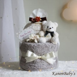 おむつケーキ 出産祝い 今治タオル オーガニック 人気 2段 男の子 女の子 赤ちゃん 誕生日プレゼント ハーフバースデー ベビーシャワー 送料無料 con2501