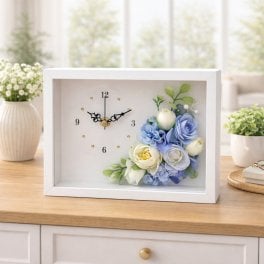 ◆花時計 【BOX FLOWER フルーリー】置時計ブルー 置時計  ハンドメイド 文字入れ可能